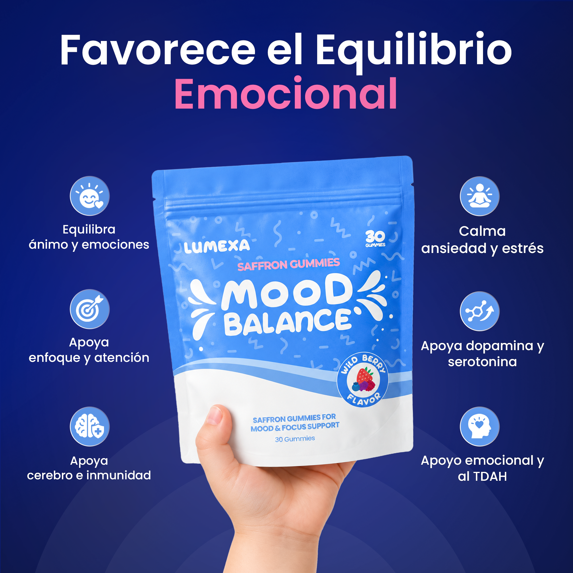 Natural - Gomitas de Azafrán con Apoyo para el Ánimo + Concentración para Niños