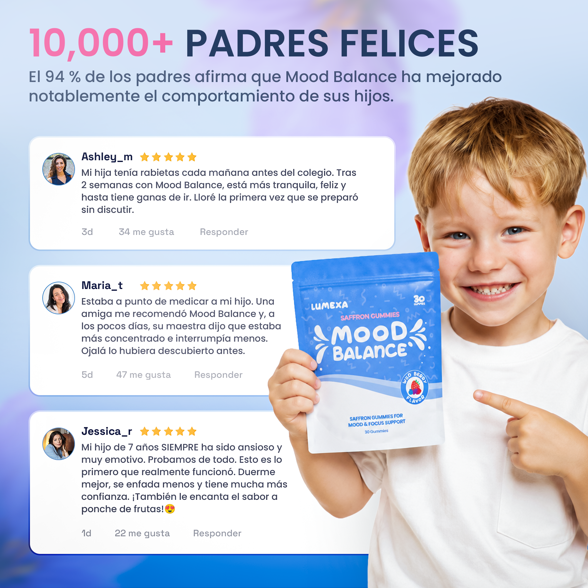 Natural - Gomitas de Azafrán con Apoyo para el Ánimo + Concentración para Niños