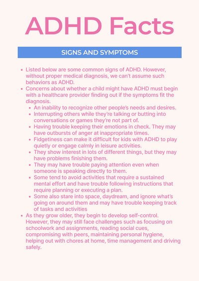Kids ADHD Worksheet + Infographic