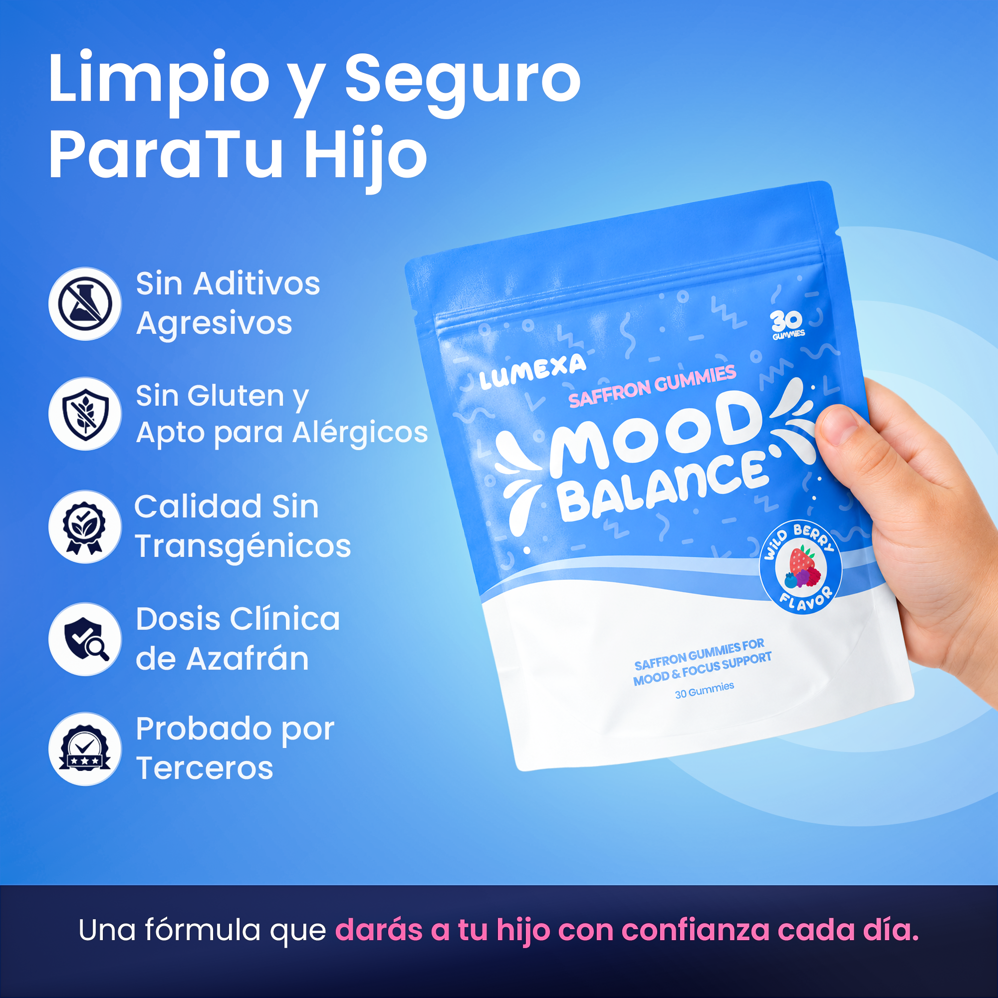 Natural - Gomitas de Azafrán con Apoyo para el Ánimo + Concentración para Niños
