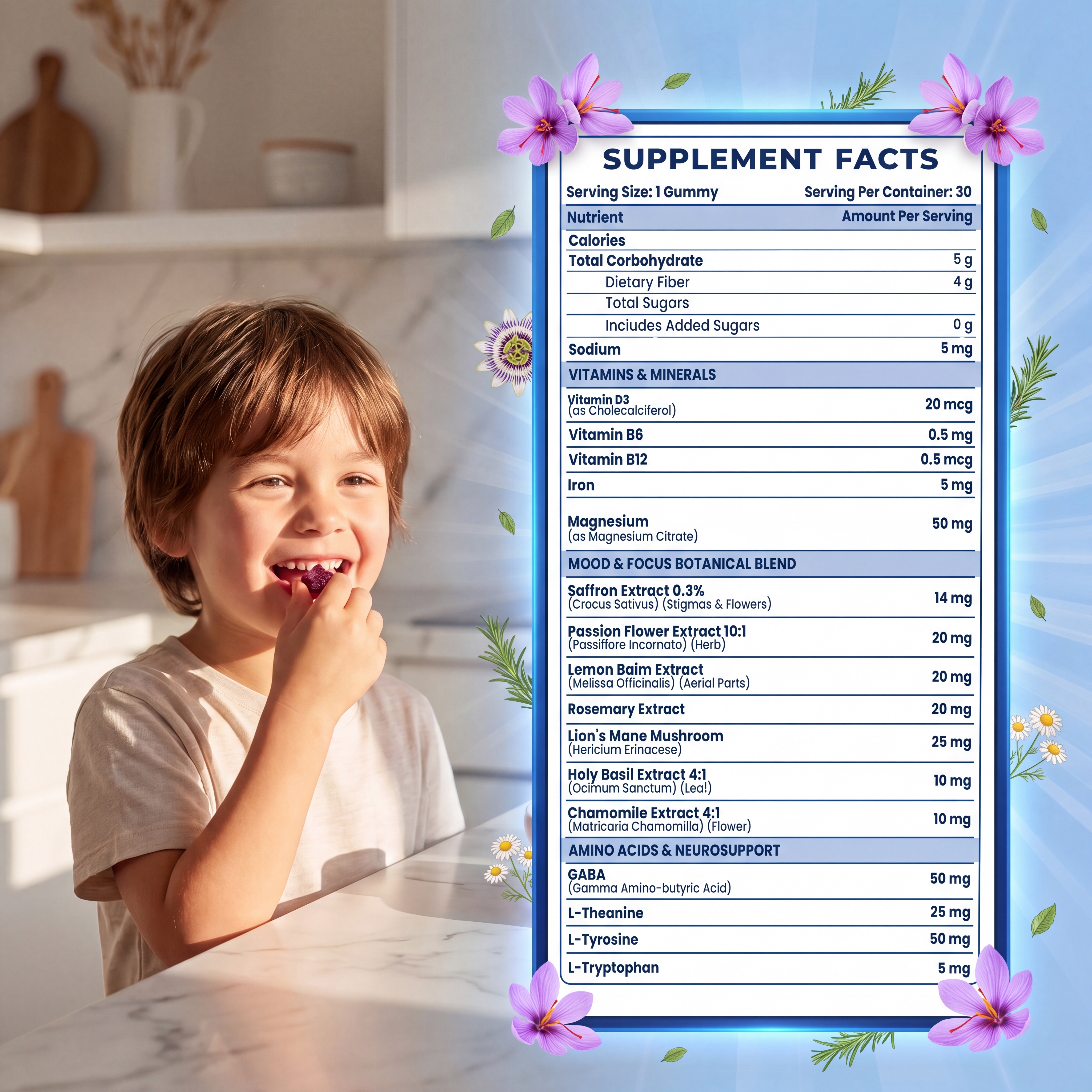 Natural - Saffron Gummy Mood + Focus Support for Kids